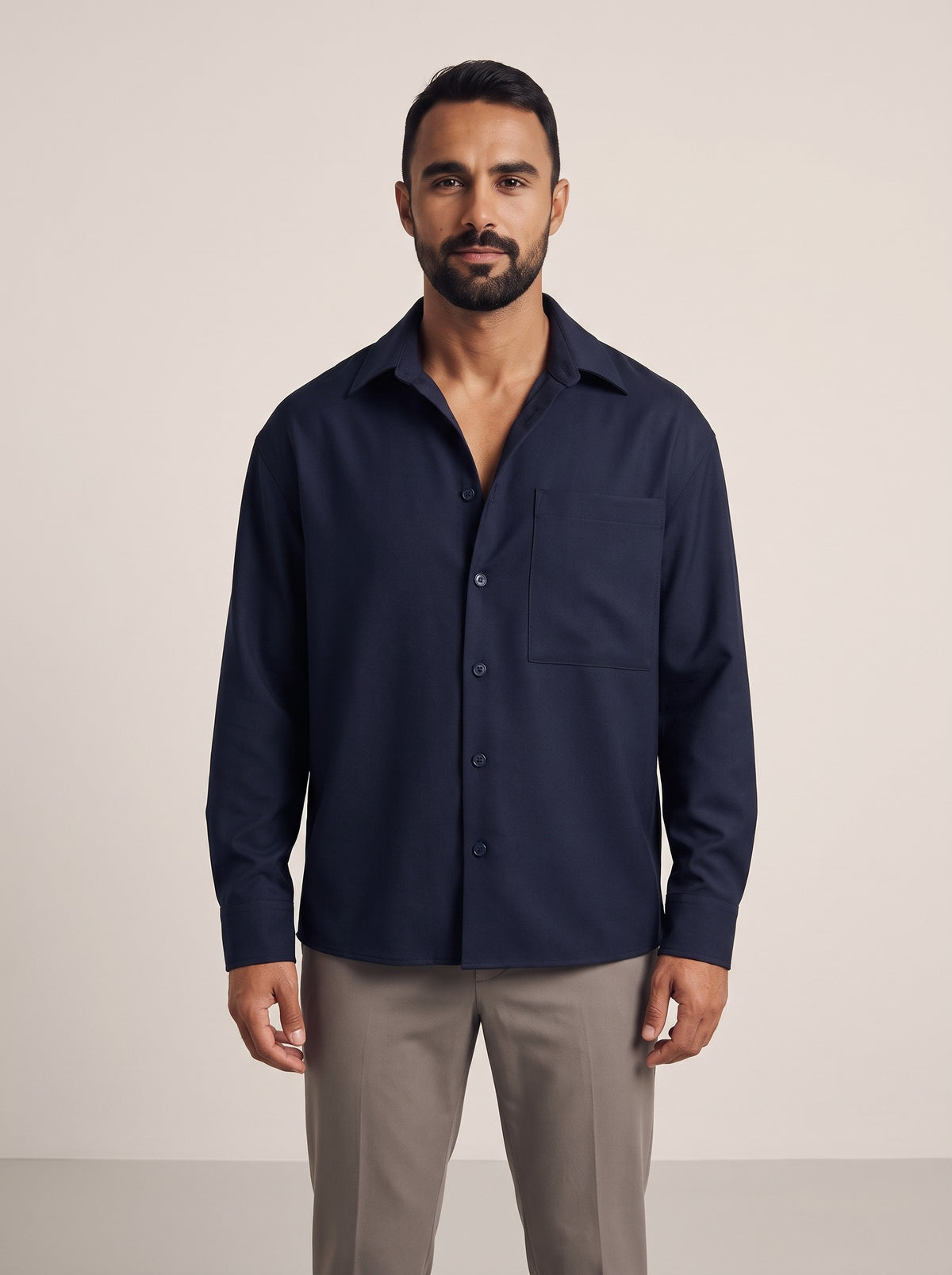IVO Rhiza Shirt in Navy, breathable non-wrinkle men's shirt, front view